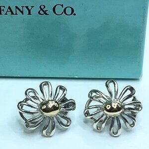 Tiffany Co Picasso Daisy 925 Silver 18Kt Gold Earrings Post & Omega JR1102